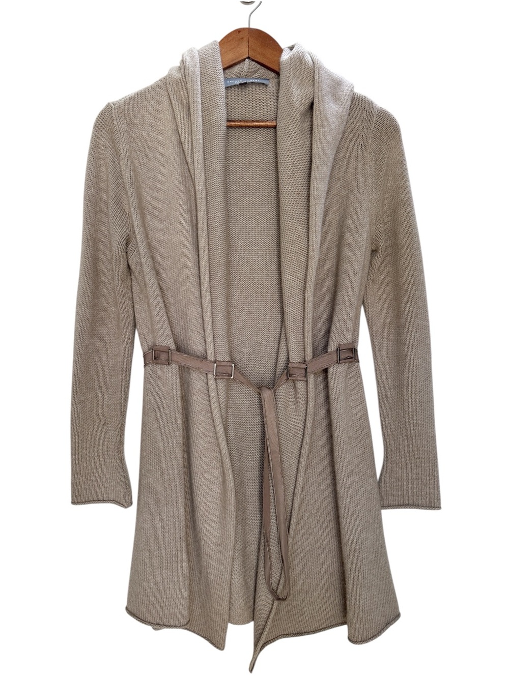 Sachin + Babi for Ankasa Hooded Long Cardigan Medium Cashmere Wool Angora Taupe